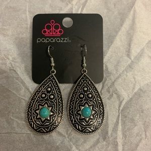 Paparazzi Silver Earrings With Blue Stone